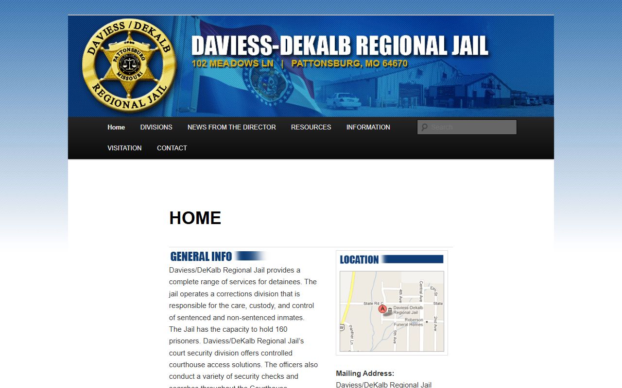 Daviess/DeKalb Regional Jail inmate lookup facility services page