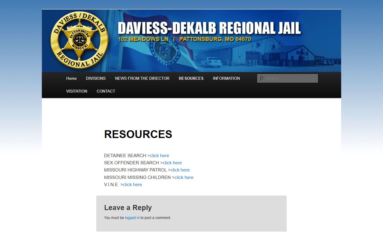 Daviess/DeKalb Regional Jail inmate search resources and VINE page
